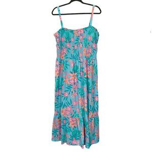 Gymboree Womens XXL Maxi Dress Smocked Spaghetti Strap Linen Tropical Boho